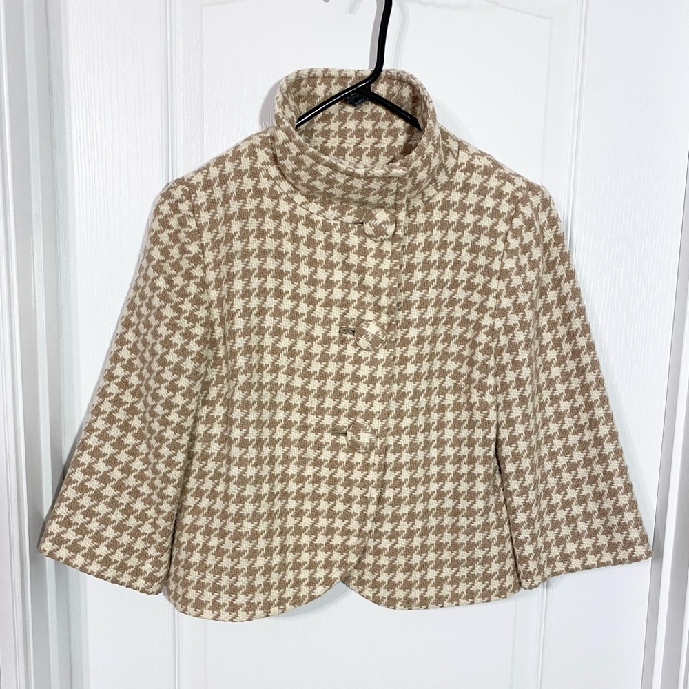 Banana Republic Houndstooth Wool Blend Cropped Jacket Tan Cream Size 4
